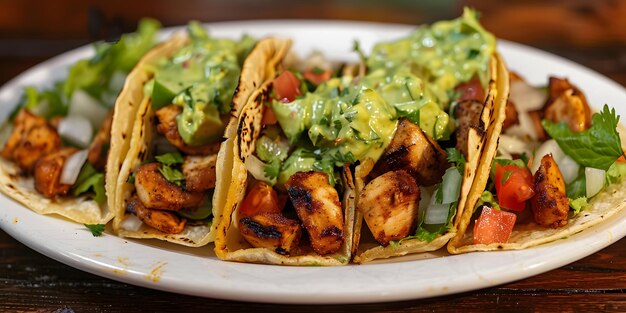 Tacos de Pollo a la Parrilla con Salsa de Aguacate